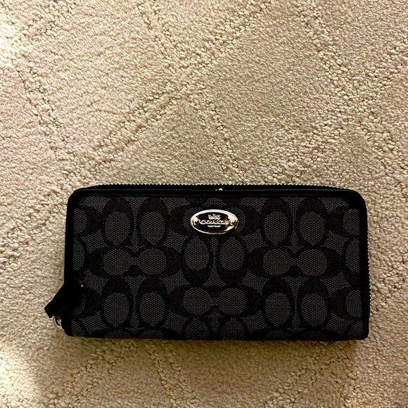Coach Handbags - Coach Black Signature Canvas and Leather Zip Around Wallet